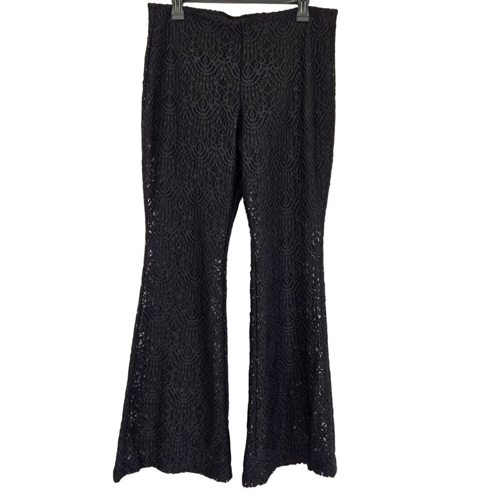 Whimsigoth Sheer Black Lace Western Goth Bell Bottom Flare Festival Pants Size L